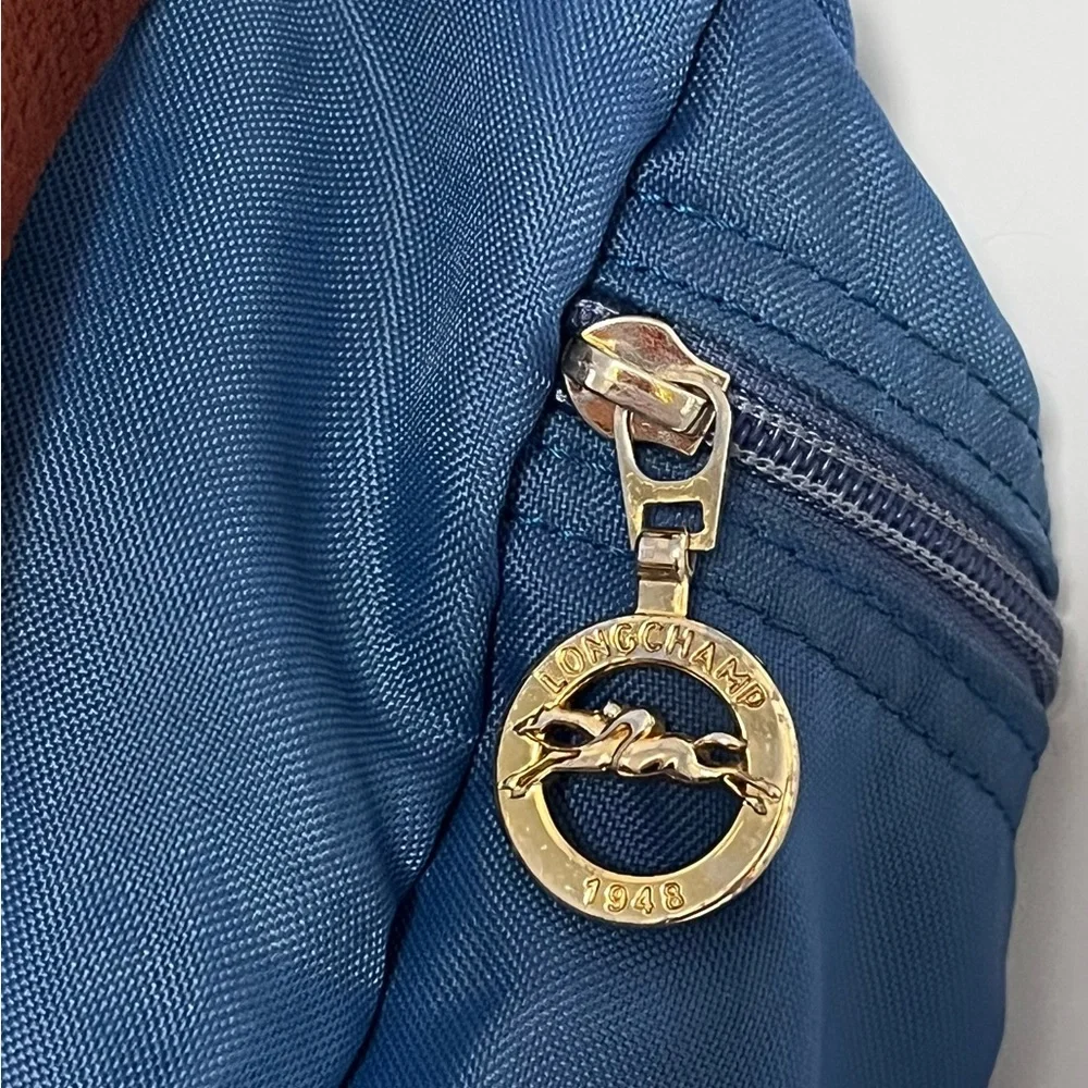Longchamp Blue Brown Nylon Leather Mini Backpack - AS IS